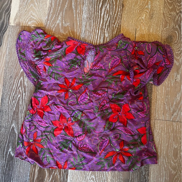 Rose and olive purple and red floral blouse - Picture 2 of 2